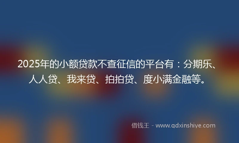 2025年的小额贷款不查征信的平台有：分期乐、人人贷、我来贷、拍拍贷、度小满金融等。