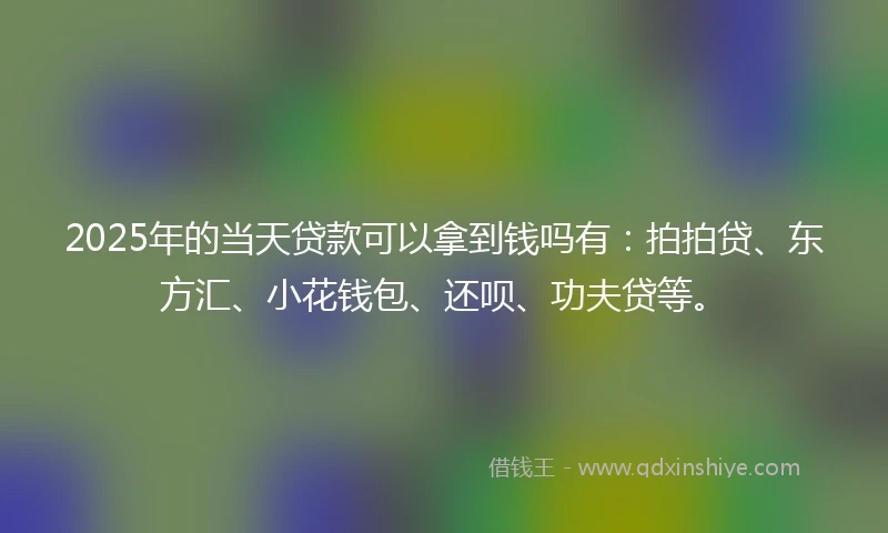2025年的当天贷款可以拿到钱吗有：拍拍贷、东方汇、小花钱包、还呗、功夫贷等。