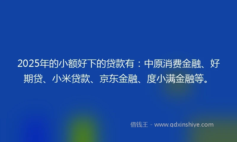 2025年的小额好下的贷款有：中原消费金融、好期贷、小米贷款、京东金融、度小满金融等。