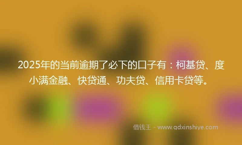 2025年的当前逾期了必下的口子有：柯基贷、度小满金融、快贷通、功夫贷、信用卡贷等。