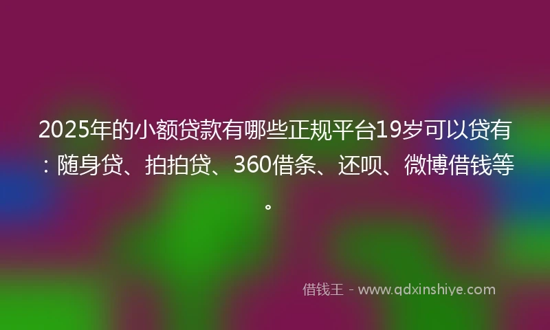 2025年的小额贷款有哪些正规平台19岁可以贷有：随身贷、拍拍贷、360借条、还呗、微博借钱等。