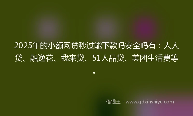 2025年的小额网贷秒过能下款吗安全吗有：人人贷、融逸花、我来贷、51人品贷、美团生活费等。