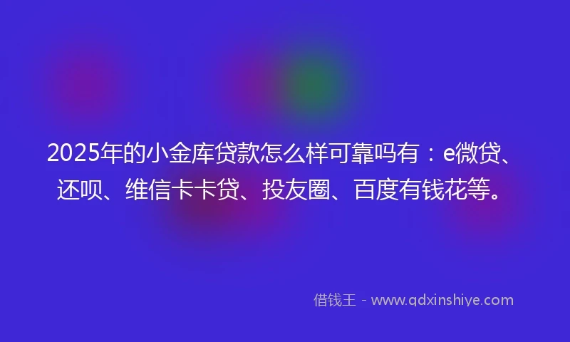 2025年的小金库贷款怎么样可靠吗有：e微贷、还呗、维信卡卡贷、投友圈、百度有钱花等。