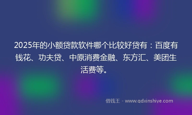 2025年的小额贷款软件哪个比较好贷有：百度有钱花、功夫贷、中原消费金融、东方汇、美团生活费等。