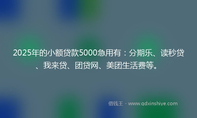 2025年的小额贷款5000急用有：分期乐、读秒贷、我来贷、团贷网、美团生活费等。