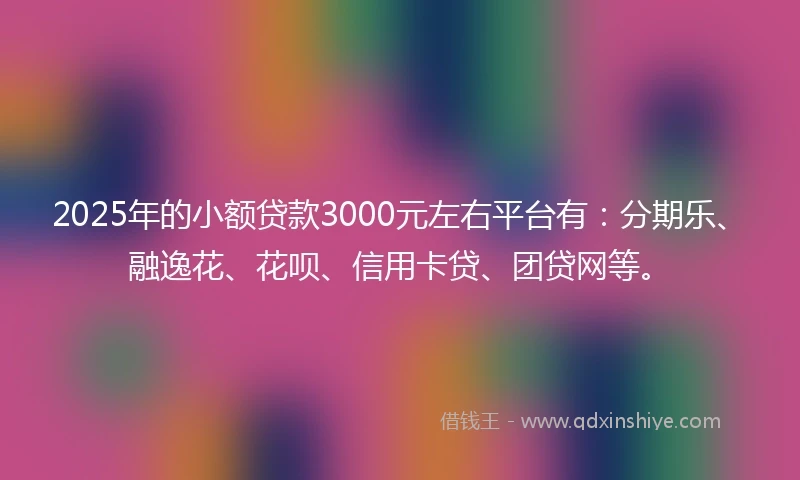 2025年的小额贷款3000元左右平台有：分期乐、融逸花、花呗、信用卡贷、团贷网等。