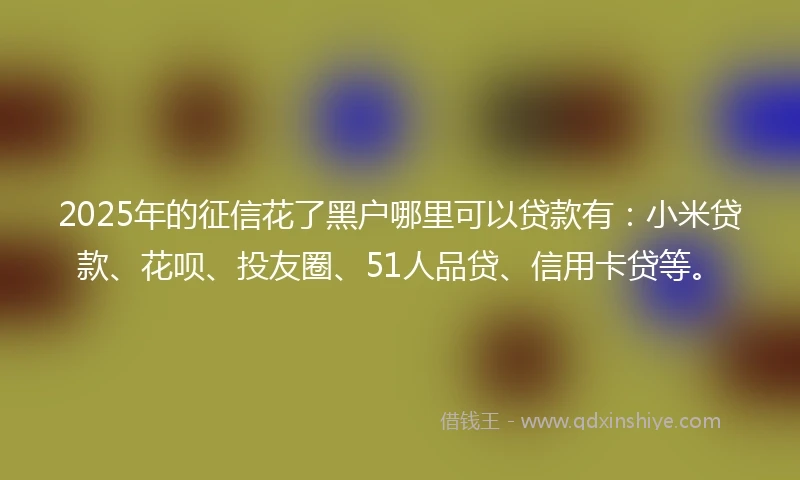 2025年的征信花了黑户哪里可以贷款有：小米贷款、花呗、投友圈、51人品贷、信用卡贷等。