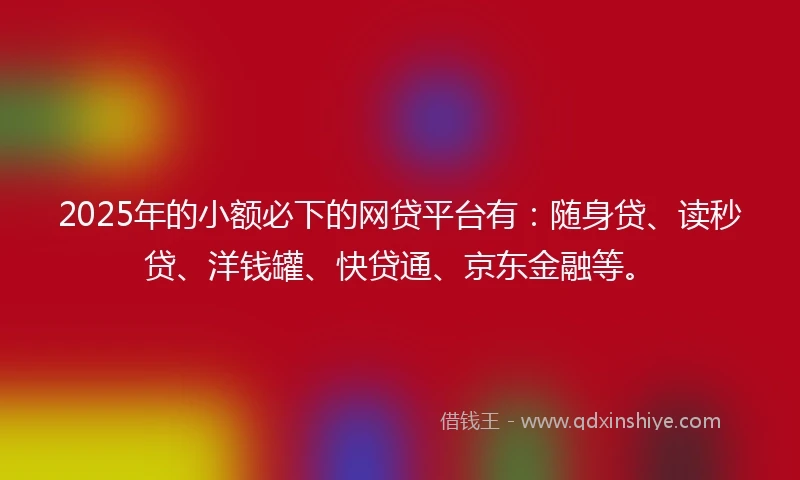 2025年的小额必下的网贷平台有：随身贷、读秒贷、洋钱罐、快贷通、京东金融等。