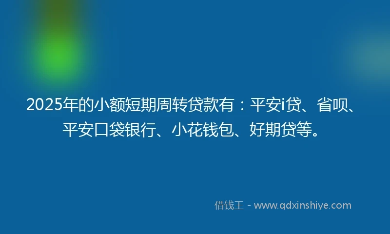 2025年的小额短期周转贷款有：平安i贷、省呗、平安口袋银行、小花钱包、好期贷等。