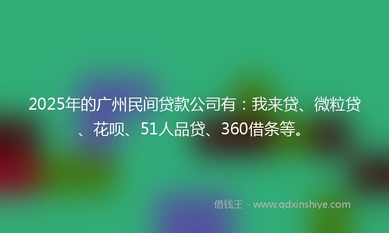 2025年的广州民间贷款公司有:我来贷、微粒贷、花呗、51人品贷、360借条等。