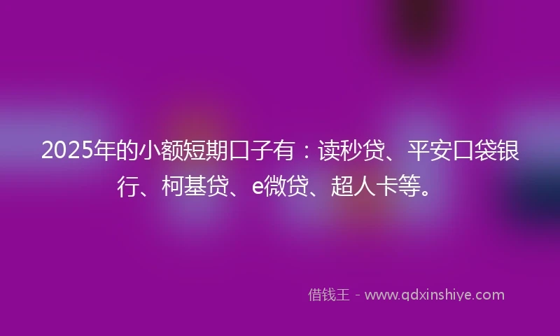 2025年的小额短期口子有：读秒贷、平安口袋银行、柯基贷、e微贷、超人卡等。