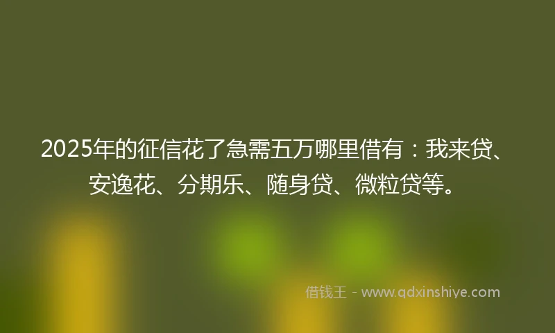 2025年的征信花了急需五万哪里借有：我来贷、安逸花、分期乐、随身贷、微粒贷等。