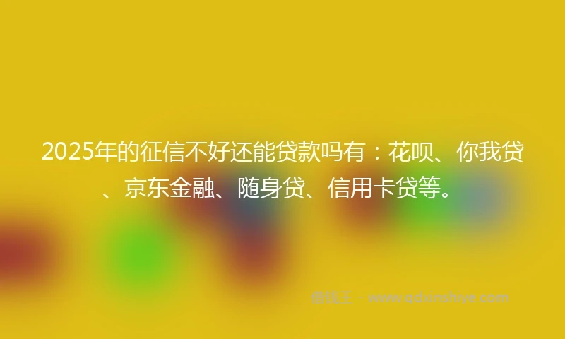 2025年的征信不好还能贷款吗有：花呗、你我贷、京东金融、随身贷、信用卡贷等。