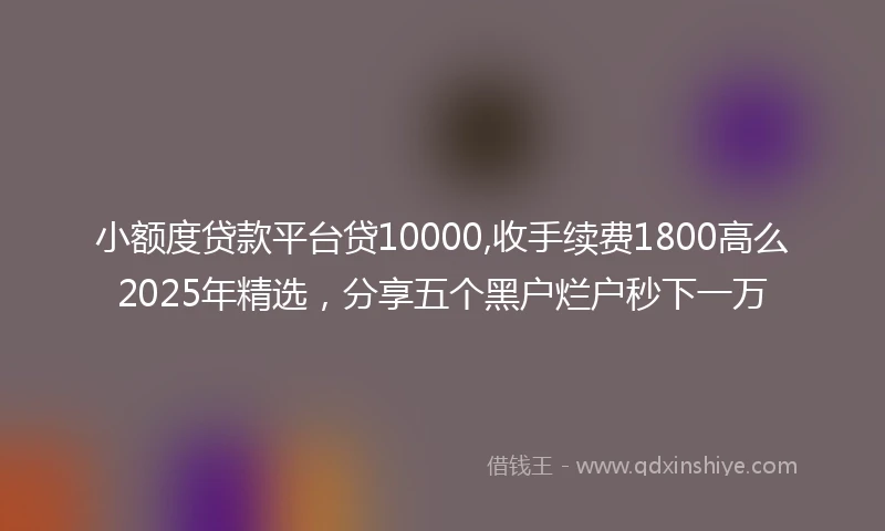 小额度贷款平台贷10000,收手续费1800高么2025年精选，分享五个黑户烂户秒下一万