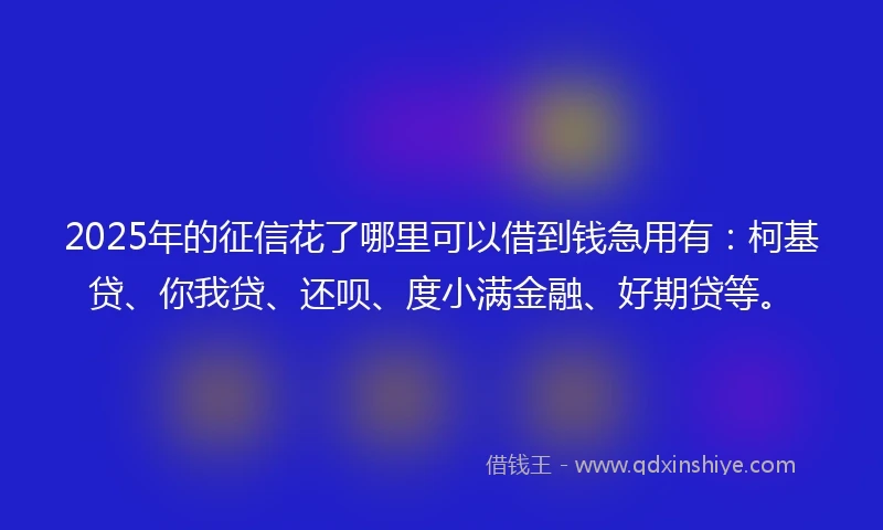 2025年的征信花了哪里可以借到钱急用有：柯基贷、你我贷、还呗、度小满金融、好期贷等。