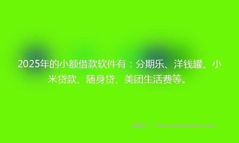 2025年的小额借款软件有：分期乐、洋钱罐、小米贷款、随身贷、美团生活费等。