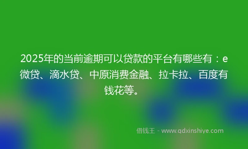 2025年的当前逾期可以贷款的平台有哪些有：e微贷、滴水贷、中原消费金融、拉卡拉、百度有钱花等。