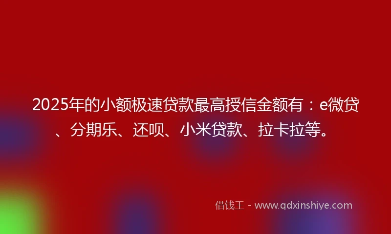 2025年的小额极速贷款最高授信金额有：e微贷、分期乐、还呗、小米贷款、拉卡拉等。