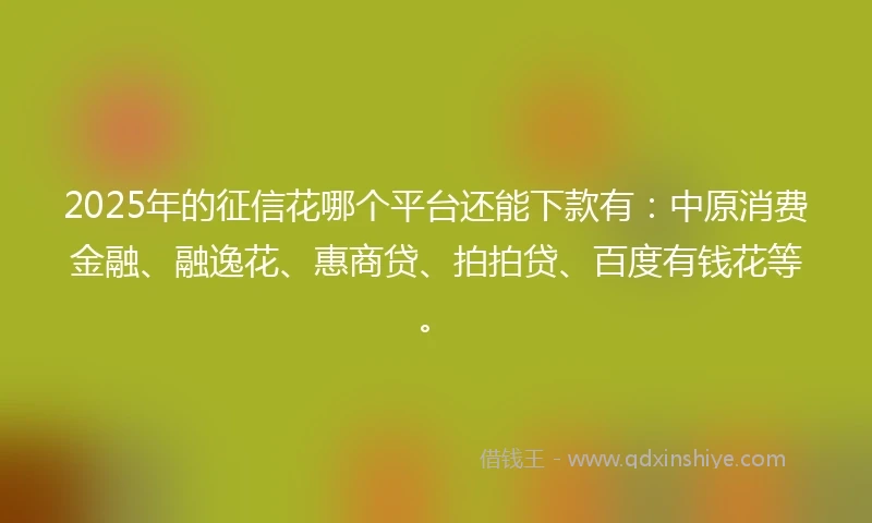 2025年的征信花哪个平台还能下款有：中原消费金融、融逸花、惠商贷、拍拍贷、百度有钱花等。