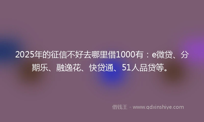 2025年的征信不好去哪里借1000有:e微贷、分期乐、融逸花、快贷通、51人品贷等。