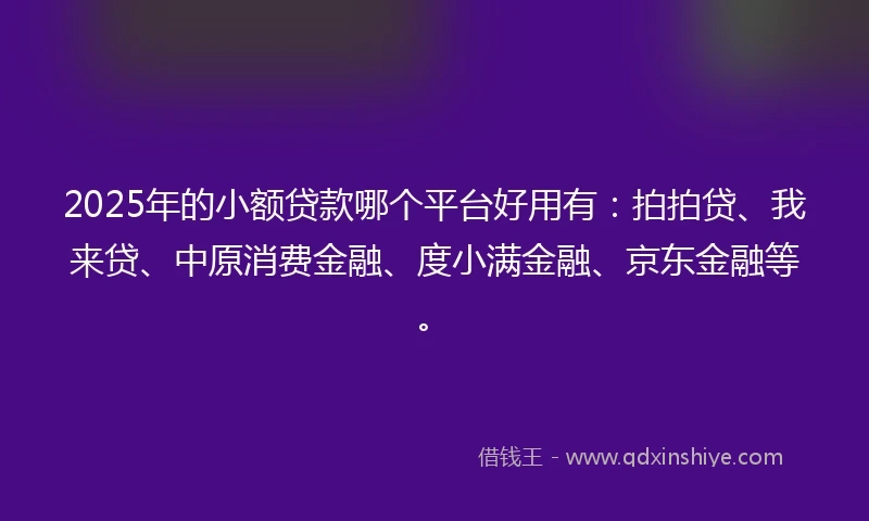 2025年的小额贷款哪个平台好用有：拍拍贷、我来贷、中原消费金融、度小满金融、京东金融等。