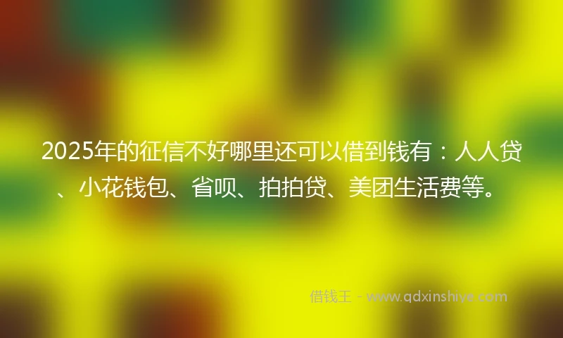 2025年的征信不好哪里还可以借到钱有：人人贷、小花钱包、省呗、拍拍贷、美团生活费等。