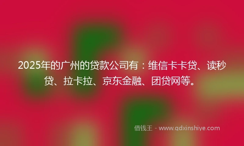 2025年的广州的贷款公司有：维信卡卡贷、读秒贷、拉卡拉、京东金融、团贷网等。