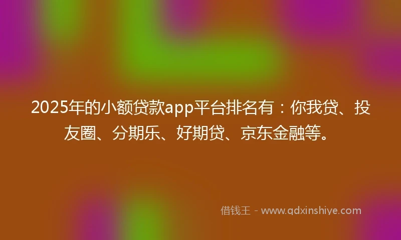 2025年的小额贷款app平台排名有：你我贷、投友圈、分期乐、好期贷、京东金融等。