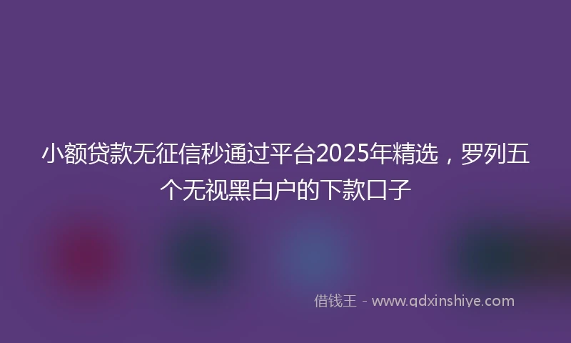 小额贷款无征信秒通过平台2025年精选，罗列五个无视黑白户的下款口子