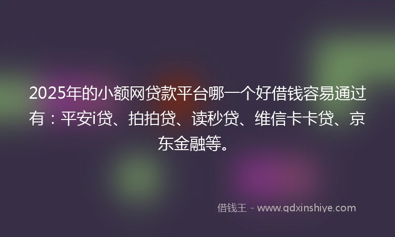 2025年的小额网贷款平台哪一个好借钱容易通过有：平安i贷、拍拍贷、读秒贷、维信卡卡贷、京东金融等。