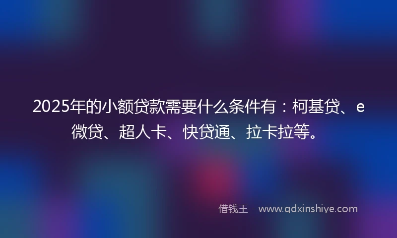 2025年的小额贷款需要什么条件有：柯基贷、e微贷、超人卡、快贷通、拉卡拉等。