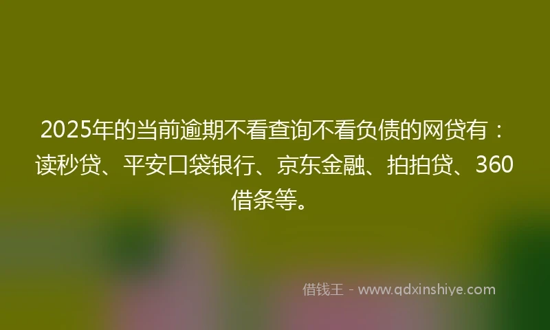 2025年的当前逾期不看查询不看负债的网贷有：读秒贷、平安口袋银行、京东金融、拍拍贷、360借条等。