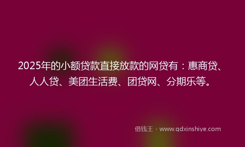 2025年的小额贷款直接放款的网贷有：惠商贷、人人贷、美团生活费、团贷网、分期乐等。
