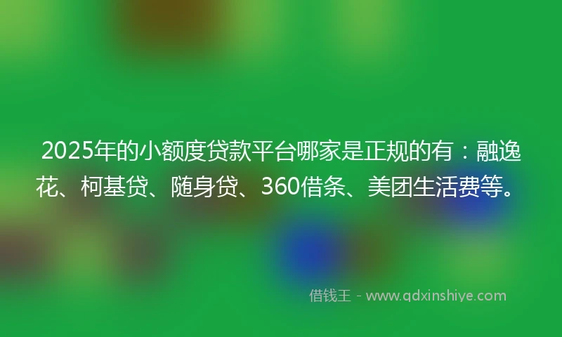 2025年的小额度贷款平台哪家是正规的有：融逸花、柯基贷、随身贷、360借条、美团生活费等。