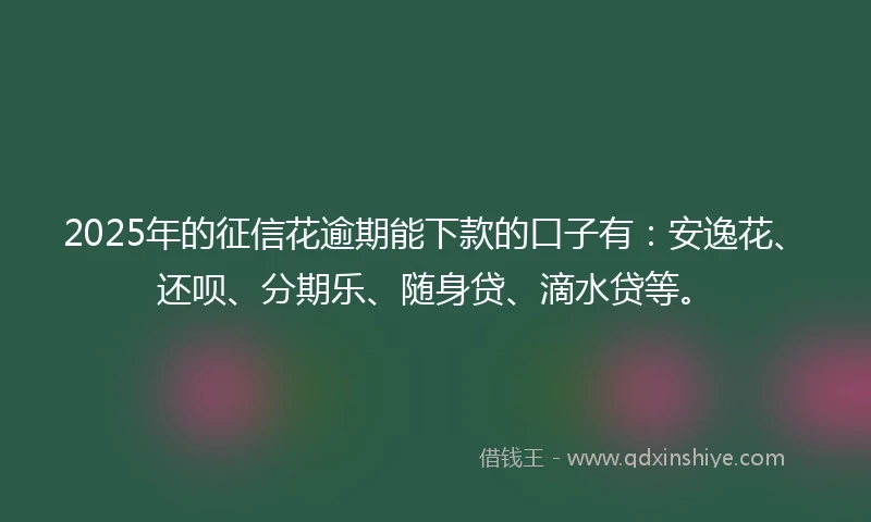 2025年的征信花逾期能下款的口子有：安逸花、还呗、分期乐、随身贷、滴水贷等。