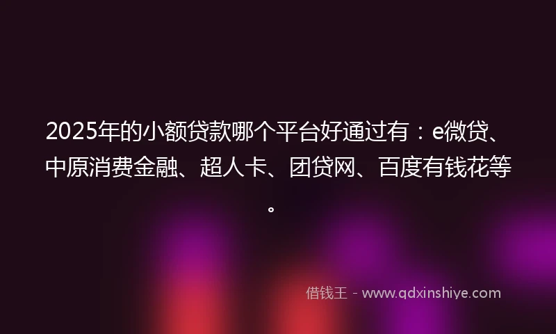 2025年的小额贷款哪个平台好通过有：e微贷、中原消费金融、超人卡、团贷网、百度有钱花等。