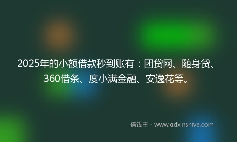 2025年的小额借款秒到账有：团贷网、随身贷、360借条、度小满金融、安逸花等。