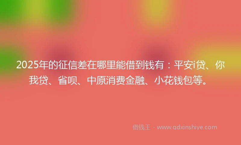 2025年的征信差在哪里能借到钱有：平安i贷、你我贷、省呗、中原消费金融、小花钱包等。