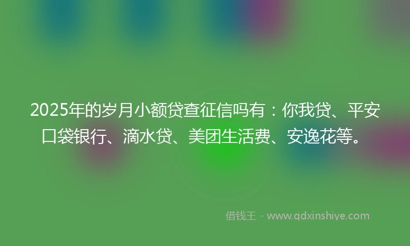 2025年的岁月小额贷查征信吗有：你我贷、平安口袋银行、滴水贷、美团生活费、安逸花等。