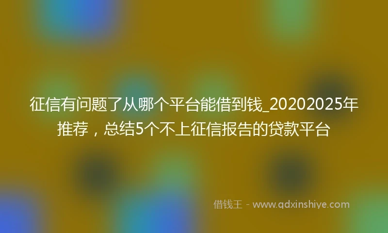 征信有问题了从哪个平台能借到钱_20202025年推荐，总结5个不上征信报告的贷款平台