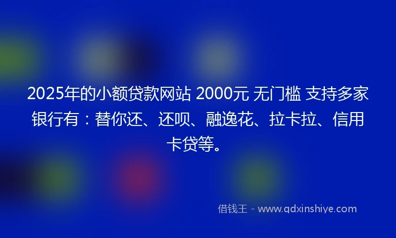 2025年的小额贷款网站 2000元 无门槛 支持多家银行有：替你还、还呗、融逸花、拉卡拉、信用卡贷等。