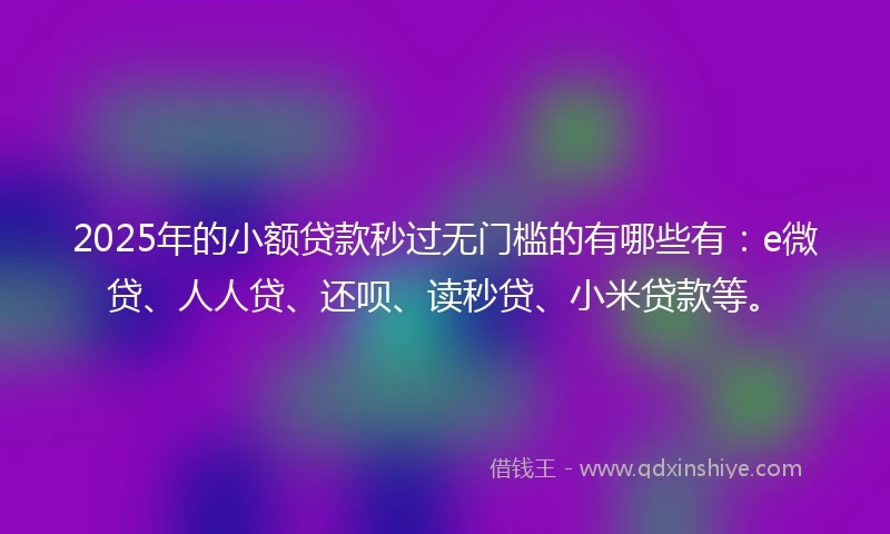 2025年的小额贷款秒过无门槛的有哪些有：e微贷、人人贷、还呗、读秒贷、小米贷款等。