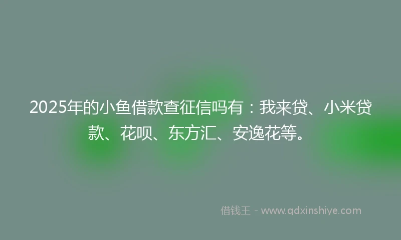 2025年的小鱼借款查征信吗有：我来贷、小米贷款、花呗、东方汇、安逸花等。