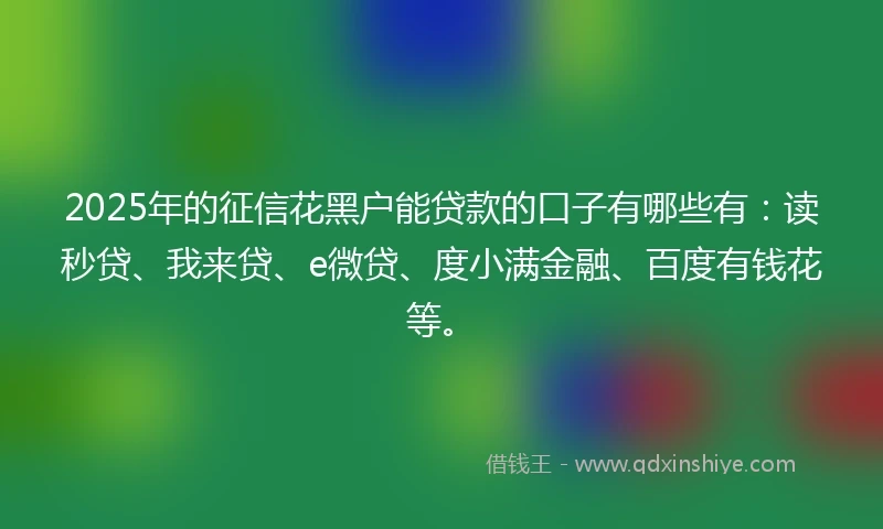 2025年的征信花黑户能贷款的口子有哪些有：读秒贷、我来贷、e微贷、度小满金融、百度有钱花等。