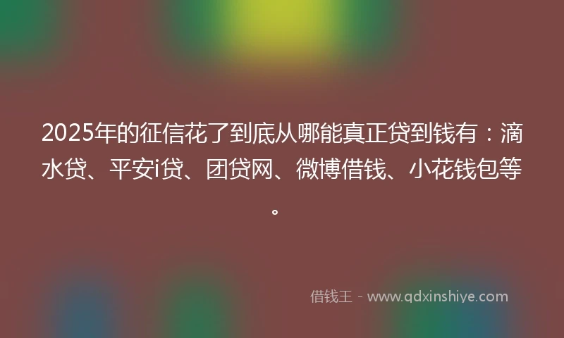 2025年的征信花了到底从哪能真正贷到钱有：滴水贷、平安i贷、团贷网、微博借钱、小花钱包等。