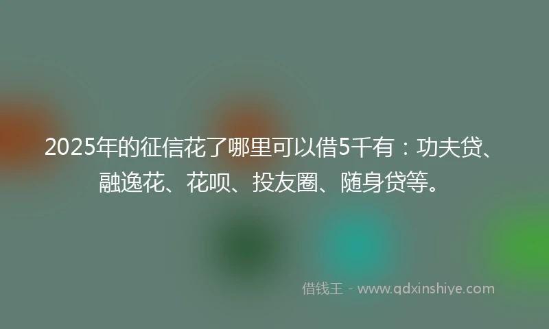 2025年的征信花了哪里可以借5千有：功夫贷、融逸花、花呗、投友圈、随身贷等。