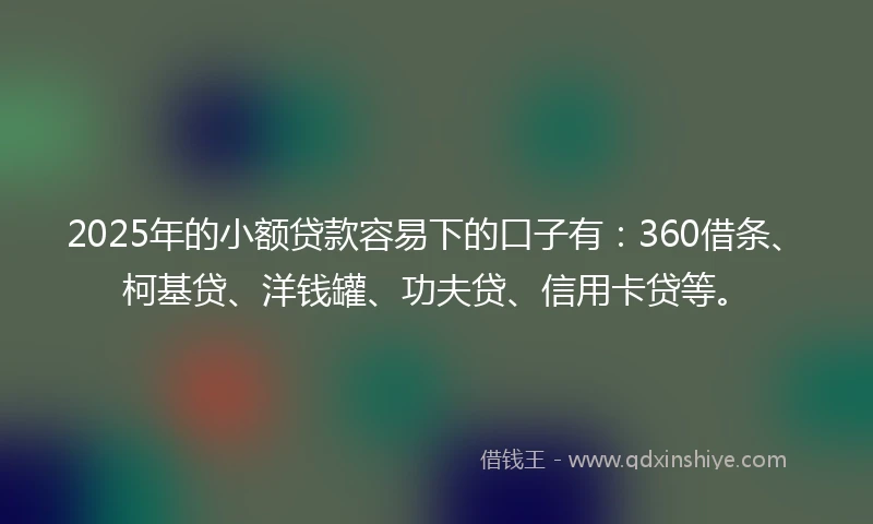 2025年的小额贷款容易下的口子有：360借条、柯基贷、洋钱罐、功夫贷、信用卡贷等。