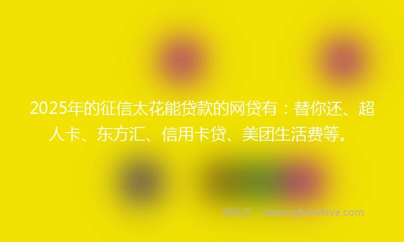2025年的征信太花能贷款的网贷有：替你还、超人卡、东方汇、信用卡贷、美团生活费等。