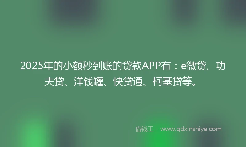 2025年的小额秒到账的贷款APP有：e微贷、功夫贷、洋钱罐、快贷通、柯基贷等。
