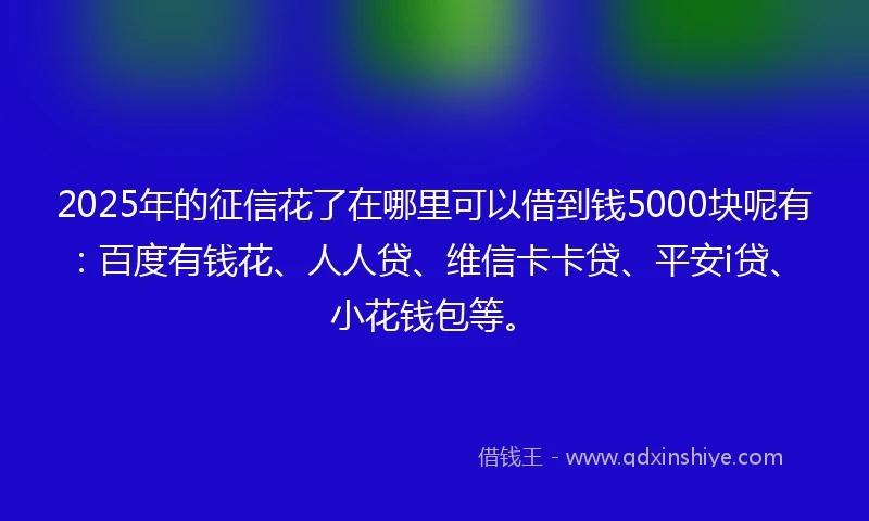 2025年的征信花了在哪里可以借到钱5000块呢有:百度有钱花、人人贷、维信卡卡贷、平安i贷、小花钱包等。